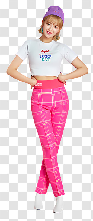 Twice - Fashionable Woman In Pink Plaid Pants Transparent PNG