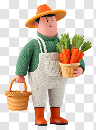 Farmer Carrying Carrot Basket - Animated Farmer With Carrots Transparent PNG
