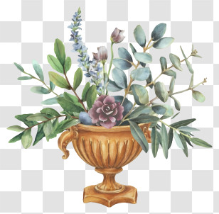 Cartoon - Elegant Decorative Flower Vase With Foliage Transparent PNG