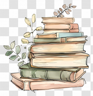 Stack Of Books - Watercolor Stack Of Books With Leaves Transparent PNG