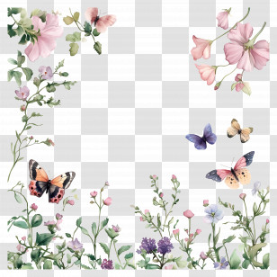Letter Paper Flower - Floral Border With Butterflies And Pastel Flowers Transparent PNG