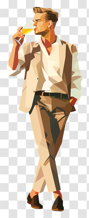 Leonardo Dicaprio - Stylish Man In Beige Suit Holding A Drink Transparent PNG