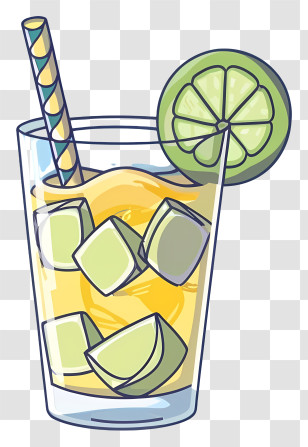Glass - Illustration Of Lemonade With Lime And Ice Cubes Transparent PNG
