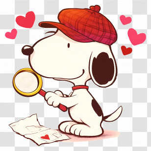 Snoopy Love - Cartoon Detective Dog Searching With A Magnifying Glass Transparent PNG
