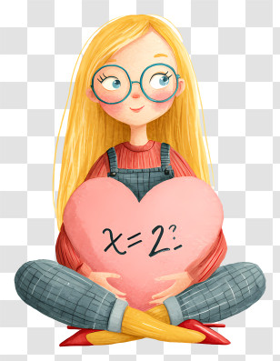 Girl Hugging Giant Heart - Girl Holding Heart With Math Transparent PNG