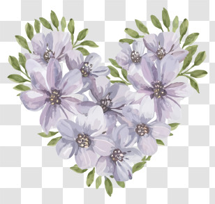 Cartoon - Heart-Shaped Purple Flower Bouquet Transparent PNG