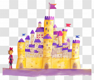 Cartoon Prince - Yellow Castle With Flags Transparent PNG