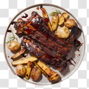 Barbecue Ribs - Roasted Ribs With Potatoes And Seasoned Flavors Transparent PNG