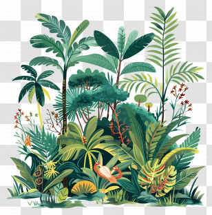 Rainforest - Dense Tropical Jungle Illustration With Exotic Plants Transparent PNG
