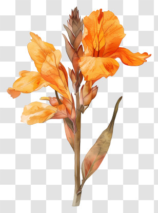 Canna Indica Flower - Orange Flower Illustration Transparent PNG