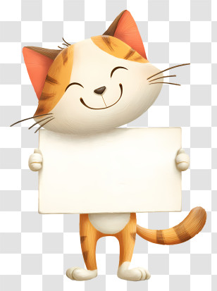 Cartoon Cat Holding Sign - Cartoon Cat With Sign Transparent PNG