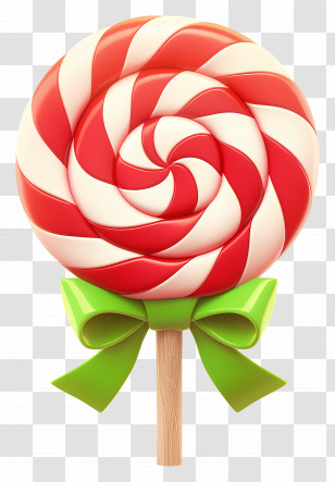 Lollipop Christmas - Red And White Swirl Lollipop With Green Bow Transparent PNG