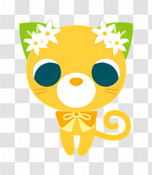 Ocha Ken - Yellow Cartoon Cat With Flowers Transparent PNG