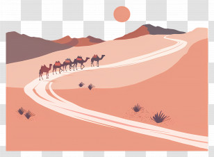 Sahara Desert - Camel Caravan Crossing Desert Transparent PNG