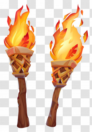 3d Fire - Flaming Torches With Wooden Handles Transparent PNG