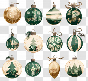 Christmas Balls - Festive Christmas Ornaments In Green And Gold Transparent PNG