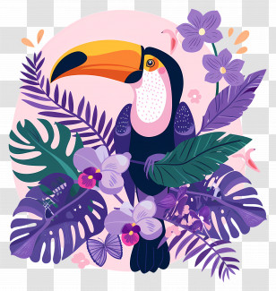 Toucan - Toucan Illustration Amidst Tropical Flowers Transparent PNG