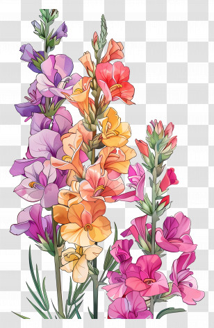Snapdragons - Colorful Floral Illustration With Blooms Transparent PNG