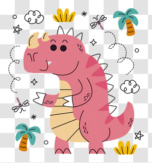 Cartoon Dinosaur - Cute Pink Dinosaur Cartoon Drawing Transparent PNG