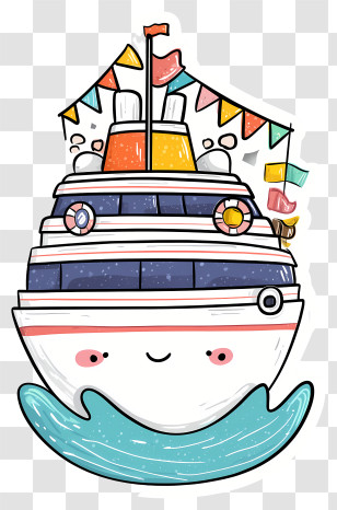 Cruise Ship - Cute Cartoon Ship With Flags Transparent PNG