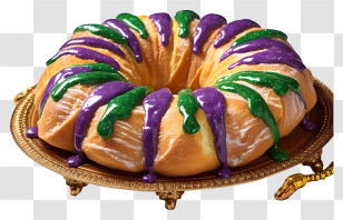 Cake - Mardi Gras King Cake On A Decorative Platter Transparent PNG