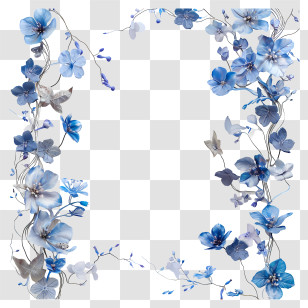 Blue Flower Vine Frame - Blue Floral Decorative Frame With Ornamental Design Transparent PNG