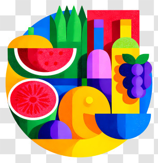 Food Icon - Colorful Fruits And Bottles Illustration Transparent PNG