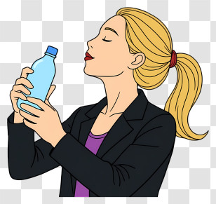 Woman Drinking Water - Cartoon Woman Drinking Water Transparent PNG