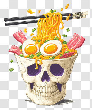 Ramen Noodles In Porcelain Skull - Creative Skull Ramen Bowl With Noodles And Eggs Transparent PNG