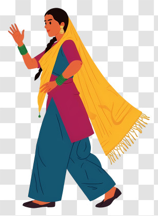 Indian Woman Dancing - Woman Walking In Yellow Dupatta Transparent PNG