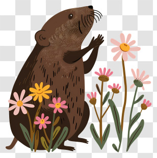 Mole Day - Groundhog Standing With Flowers Transparent PNG