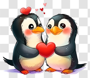 Valentine Penguin Icon - Cute Penguins Holding A Heart Cartoon Transparent PNG