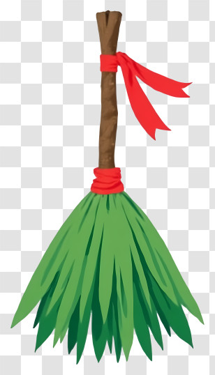 Halloween Broom - Green Broom With Red Ribbon Transparent PNG