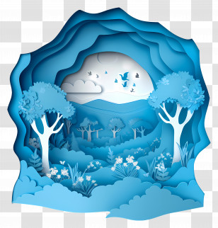 Garden Landscape - Paper Cut Forest With Blue And White Layers Transparent PNG