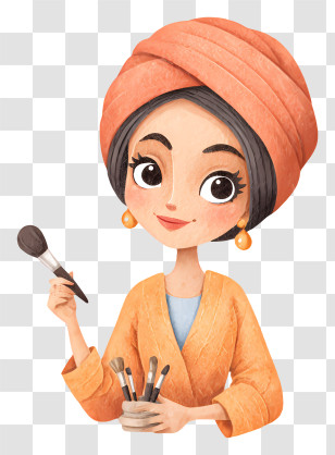 Muslim Woman Doing Makeup - Beauty Artist Holding Makeup Brushes Transparent PNG
