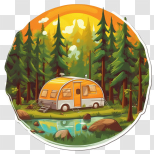 Camping
 - Caravan In Forest During Sunset Illustration Transparent PNG