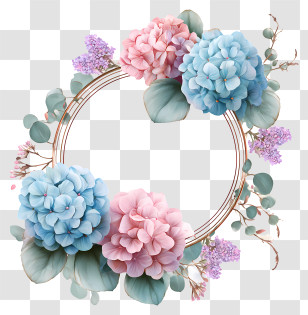 Watercolor Flower Frame - Floral Wreath With Pink And Blue Flowers Transparent PNG
