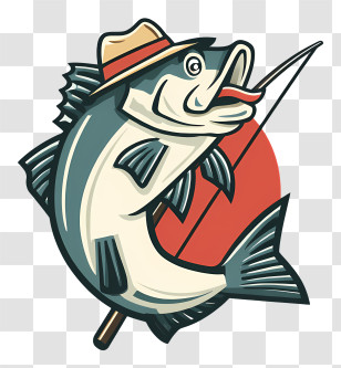 Fishing Logo - Fish With Hat And Fishing Rod Transparent PNG
