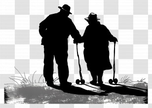 Senior Citizens Day - Silhouette Of Elderly Couple Walking Transparent PNG