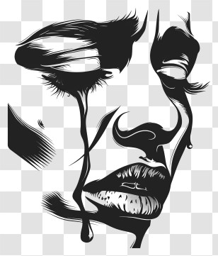 Crying Face - Abstract Face With Tears In Black And White Transparent PNG