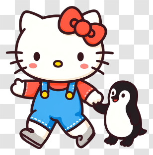 Christmas Hello Kitty - Hello Kitty Walking With Penguin Transparent PNG