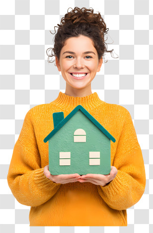 Smiling Woman With House Model - Smiling Person Holding Miniature House Transparent PNG