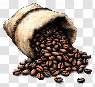 Coffee Beans - Bag Of Rich Coffee Beans Spilling Out Illustration Transparent PNG