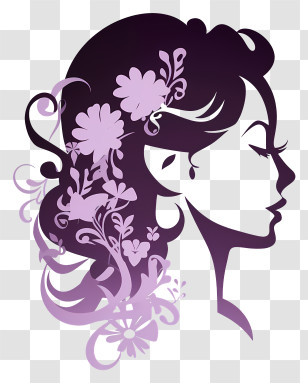 Doodle Women Side Face Silhouette - Purple Floral Hair Silhouette Artwork Transparent PNG