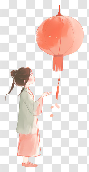 Chinese Lampion - Girl With Red Lantern Transparent PNG