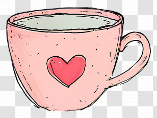 Cartoon Tea - Pink Coffee Cup With Heart Design Drawing Transparent PNG