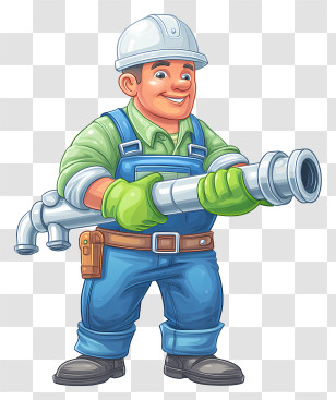 Plumber Repairing Water Pipe - Cartoon Plumber With Pipe Transparent PNG