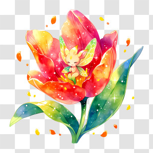Whimsical Rainbow Tulip Fairy Illustration Transparent PNG