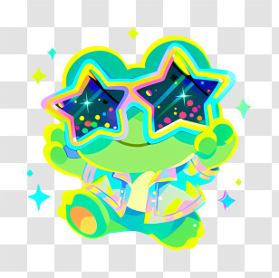 Neon Frog Wearing Star Sunglasses Transparent PNG