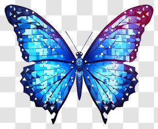 Blue Butterfly - Geo-patterned Blue Butterfly Illustration Transparent PNG